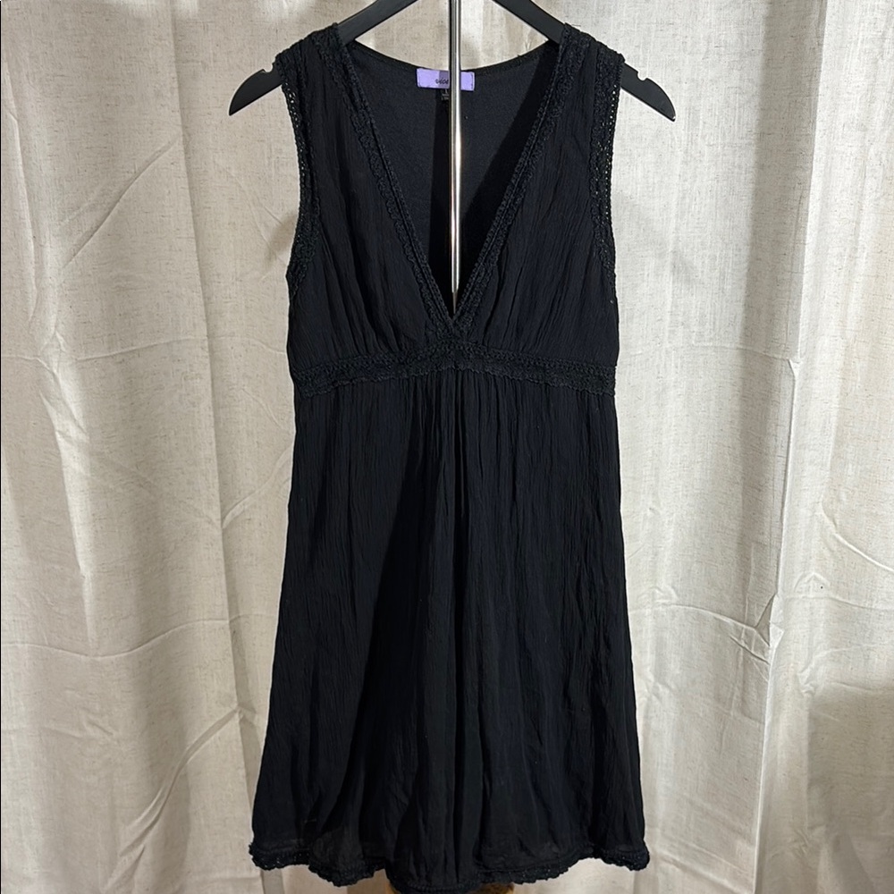 Black Sleeveless Dress with Crochet Lace Detail